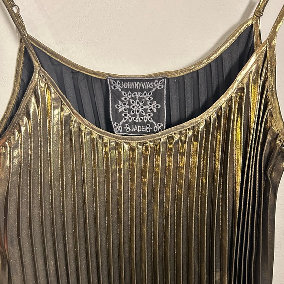Johnny Was Golden Gem Pleated Midi Dress Size XS New Metallic Holiday Party - Picture 9 of 11